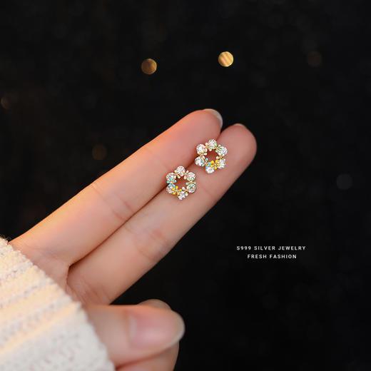 【陌上花】S999银足银彩色滴胶花环耳饰【YXS-E3083】 商品图2