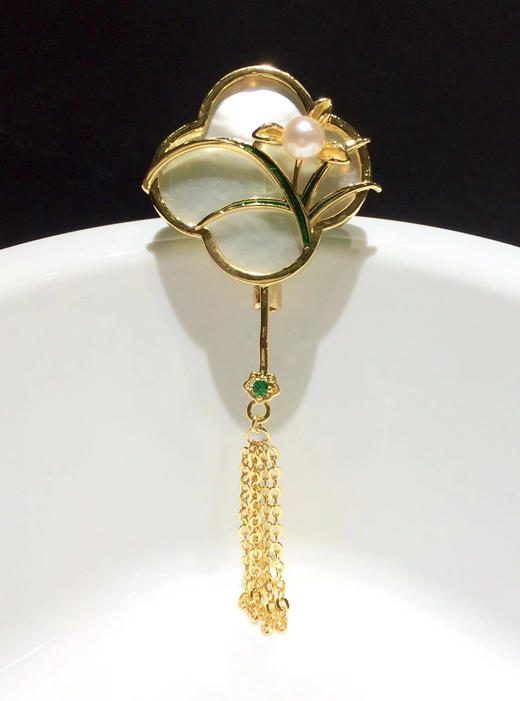 真珠盛宴· 贝母➕日本Akoya珠·扇子流苏胸针5-6mm 商品图2