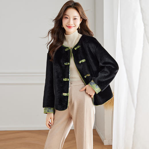 复古百搭，仿水貂皮毛一体外套新中式风盘扣仿水貂外套HR-WJ5218 商品图4