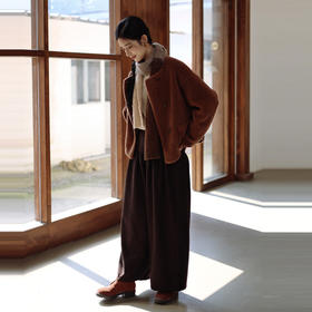 绽放933朵/高端咖红色羊毛裤女外穿彩点设计感抽褶显瘦阔腿长裤