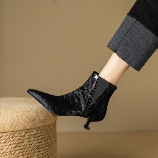法式尖头猫跟短靴，马毛踝靴复古显瘦靴XKDY-X2175 商品图2
