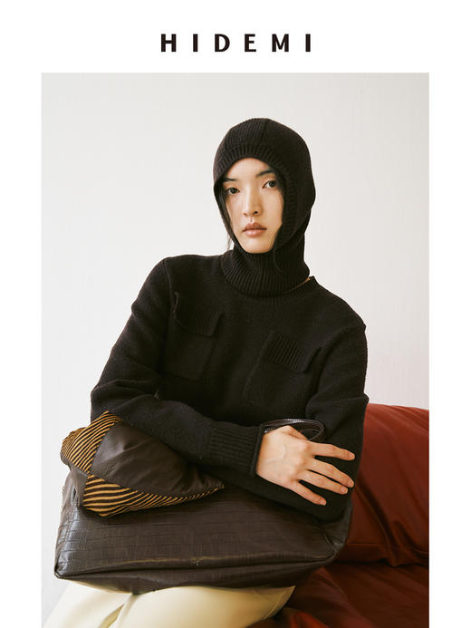 HIDEMI 节日系列美利奴羊毛脖套设计感针织帽圆帽 深巧棕/车厘子红 商品图10
