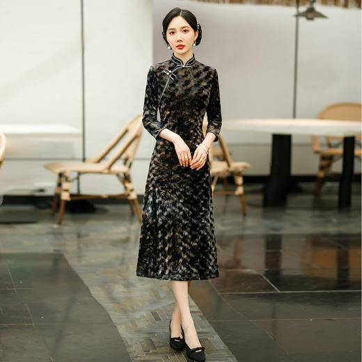 SYG-681秋新款韩国绒连衣裙长袖女高贵气质秋冬长裙子 商品图0