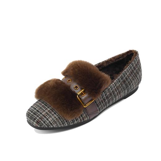 西村名物2023冬季新款百搭平底毛毛鞋T23DM46121 商品图5