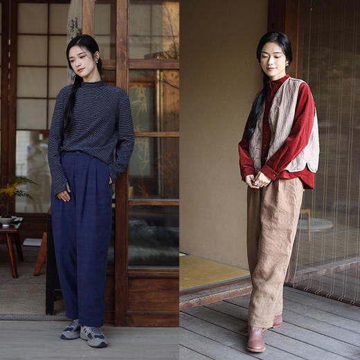 绽放926朵/御寒萝卜裤天宽松遮肉显瘦天丝亚麻加厚保暖休闲裤 商品图1