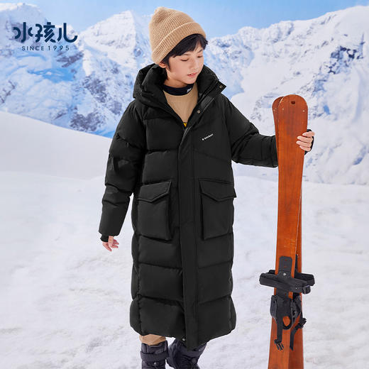 水孩儿童装23冬季新款男女童羽绒服加长款三防保暖舒适时尚厚鸭绒外套 商品图7