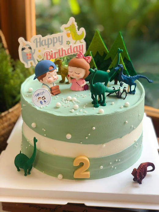 龙凤胎男孩女孩恐龙奶油蛋糕 下单前请仔细阅读商品详情 商品图0