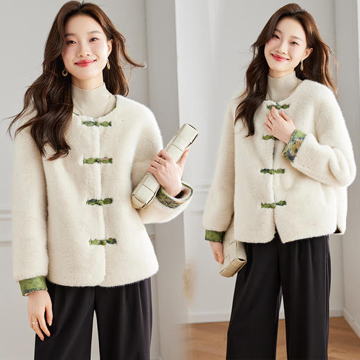 复古百搭，仿水貂皮毛一体外套新中式风盘扣仿水貂外套HR-WJ5218 商品图2