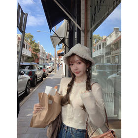 金蘑菇菇 浅做波德莱尔女孩 可爱球球毛衣/ 手工立体钩花甜美上衣