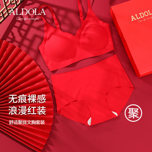 雅黛丽内衣女聚拢小胸红色结婚新娘本命年无钢圈文胸套装无痕胸罩 商品图0