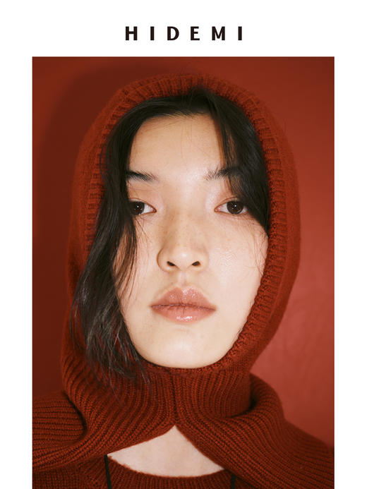HIDEMI 节日系列美利奴羊毛脖套设计感针织帽圆帽 深巧棕/车厘子红 商品图5