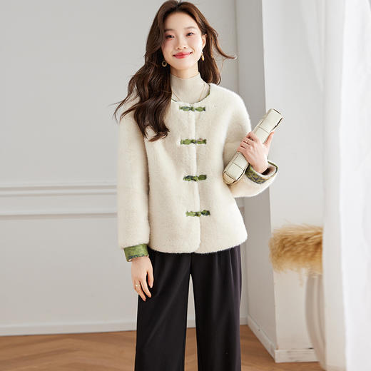 复古百搭，仿水貂皮毛一体外套新中式风盘扣仿水貂外套HR-WJ5218 商品图3