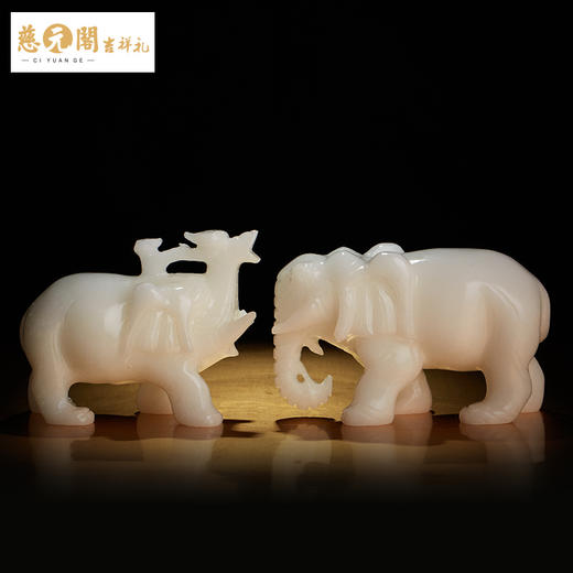 慈元阁定制白玉大象摆件吸水象摆设象家居客厅办公装饰品玉石礼品 商品图2