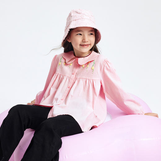 女童衬衫新款春甜美可爱印花宽松花边领清新长袖安奈儿童装EG411037 商品图1