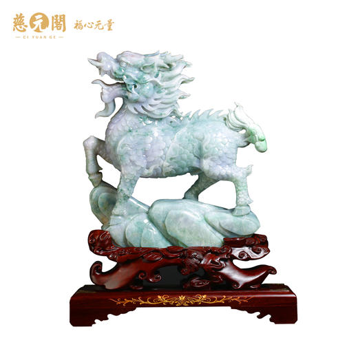 慈元阁定制龙骧麟振翡翠麒麟摆件家居办公客厅装饰品摆设开业礼品 商品图3