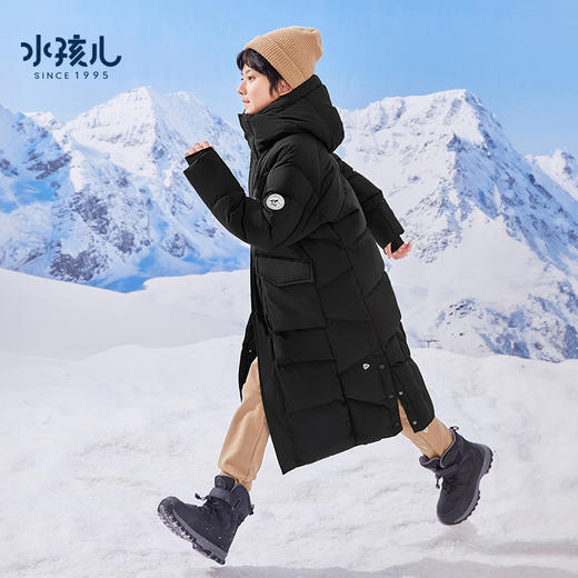 水孩儿童装23冬季新款男女童羽绒服加长款三防保暖舒适时尚厚鸭绒外套 商品图6