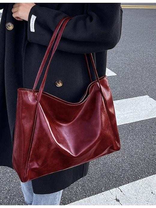 流行复古【大容量手提单肩托特包】腋下女包 简约休闲 软皮包包 商品图1