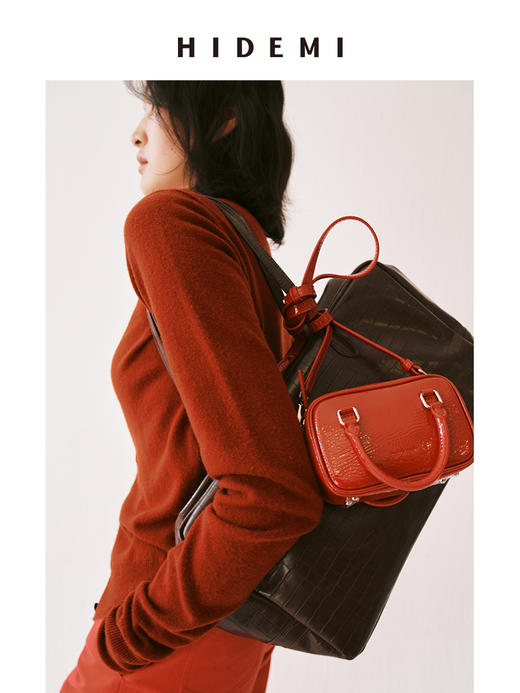 HIDEMI 节日系列车厘子红美利奴羊毛纽扣小立领针织开衫毛衣 商品图5