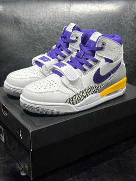 秋冬特惠💰450 Jordan Legacy 312 lakers 湖人 减震防滑 高帮 复古篮球鞋 白紫色