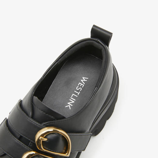 西遇厚底乐福鞋女新款心形金扣学院风深口单鞋黑色小皮鞋D0346263 商品图5