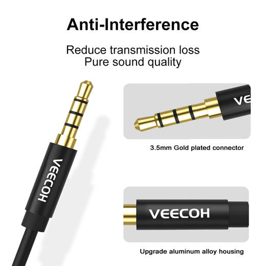 VEECOH 3.5mm耳机分路器 1公头至2母头(一音频输出一麦克风) VE-AU003B 商品图4