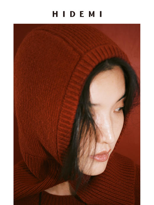 HIDEMI 节日系列美利奴羊毛脖套设计感针织帽圆帽 深巧棕/车厘子红 商品图3