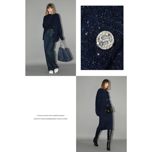 COCOBELLA细闪亮片加厚针织外套秋冬蓬松软糯开衫毛衣MZ189C 商品图2