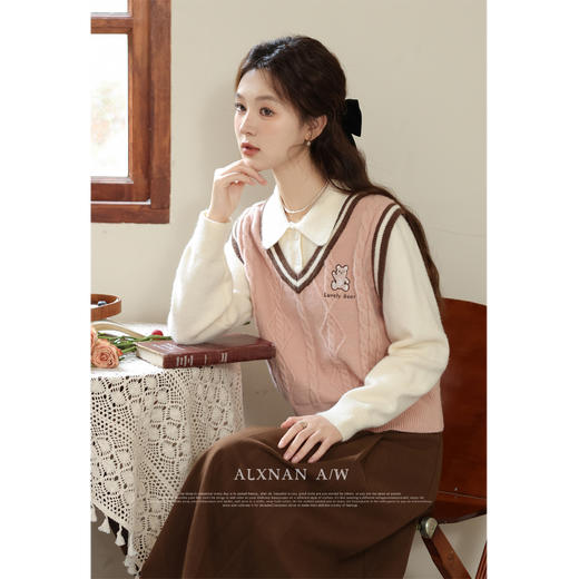 鹿向南《白桃可颂》 浅粉色假两件毛衣 商品图4