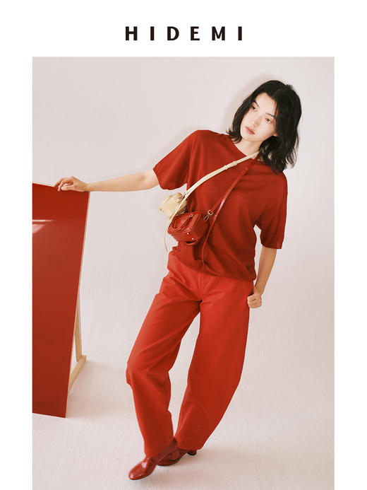 HIDEMI 节日系列红色限定斜纹高织水洗棉弯刀裤 商品图2