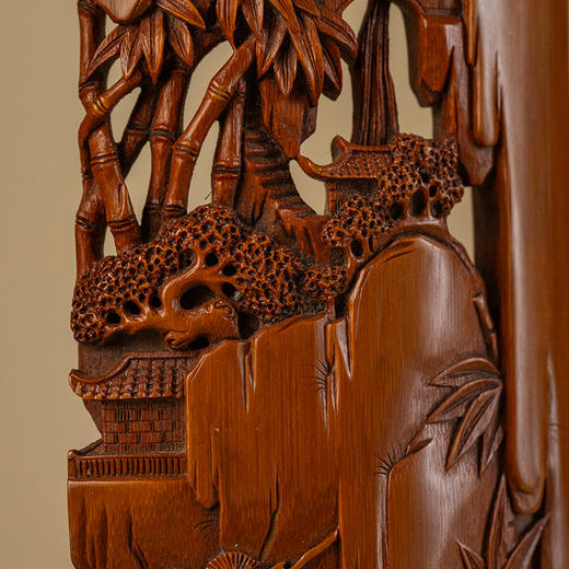 二十世纪 吴之璠款竹雕文人雅集臂搁（一对） 商品图2