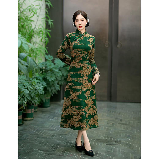 SYG-718春秋新款碎花连衣裙长袖女高贵气质秋冬旗袍 商品图0