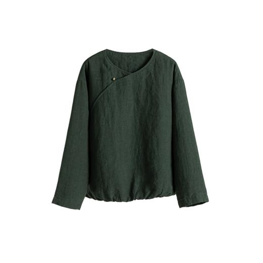 绽放928/灰粉色新中式圆领斜襟亚麻绗棉花苞型套头文艺棉服 商品图3