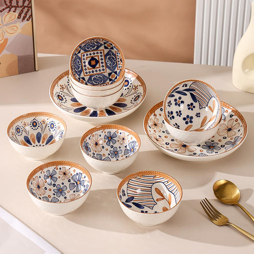 【匠心手绘！盘碟礼盒套装】中国风釉下彩工艺，健康不掉色不脱落，清新花卉，三餐为伴！中式美学！碗盘精美餐具套餐，龙年新年春节年货送礼优选 商品图2