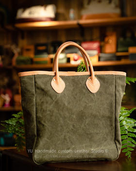 YU LEATHER/包边竖托特包