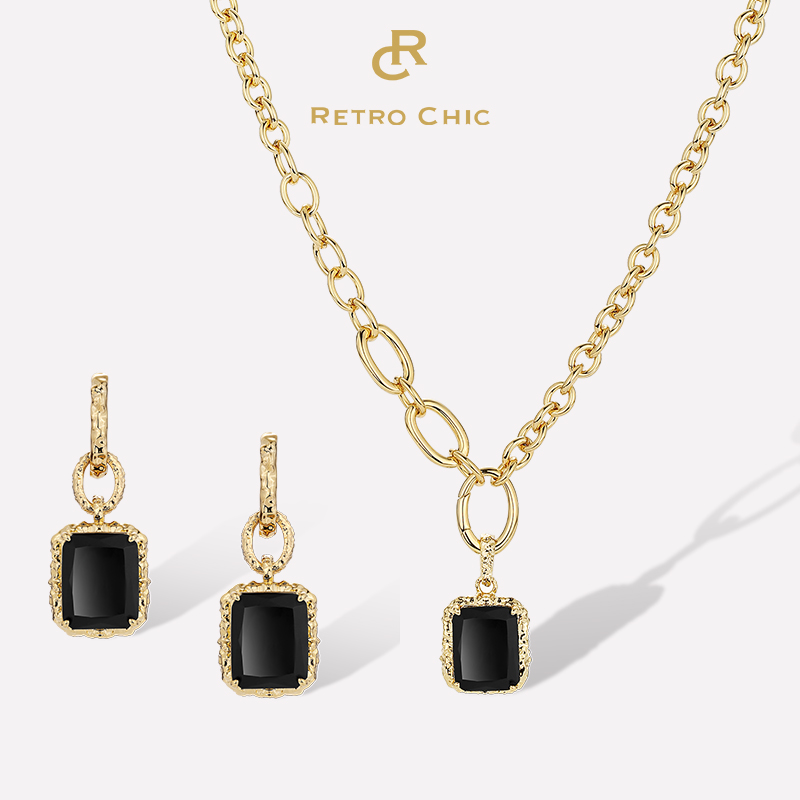 【万茜&张凌赫&刘忻同款】Ancient Rome古罗马时期 | 黑色方块熔岩套装（耳环&项链）