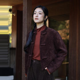 绽放994/深咖色复古高级感新中式圆领盘扣自发热灯芯绒棉服