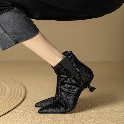 法式尖头猫跟短靴，马毛踝靴复古显瘦靴XKDY-X2175 商品图1