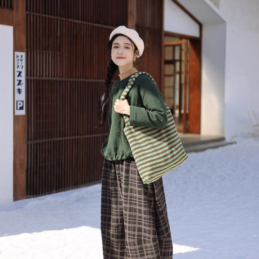 绽放928/灰粉色新中式圆领斜襟亚麻绗棉花苞型套头文艺棉服 商品图2