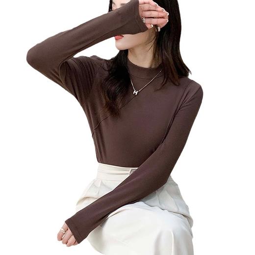 「6色可选！简约好搭」打底衫女上衣秋冬新款时尚韩版修身磨毛内搭黑色中领长袖 商品图4