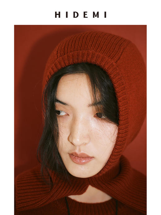 HIDEMI 节日系列美利奴羊毛脖套设计感针织帽圆帽 深巧棕/车厘子红 商品图4
