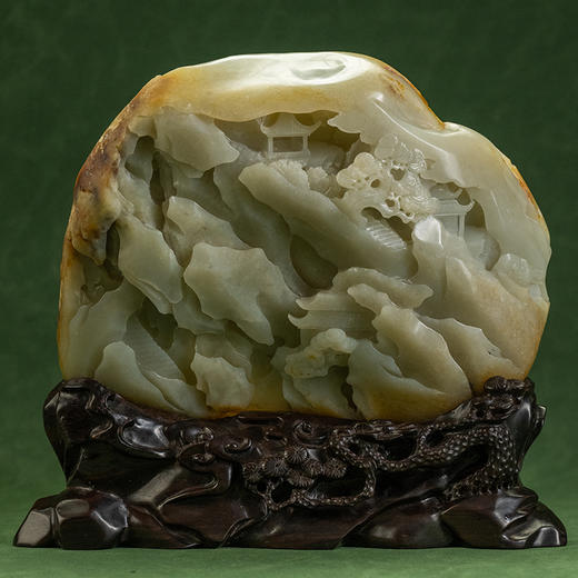 和田玉籽料松下抚琴山子摆件（红木座） 商品图4