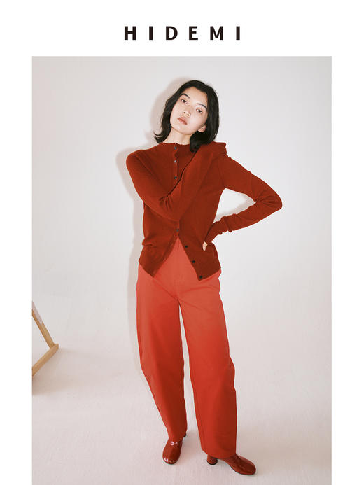 HIDEMI 节日系列红色限定斜纹高织水洗棉弯刀裤 商品图6