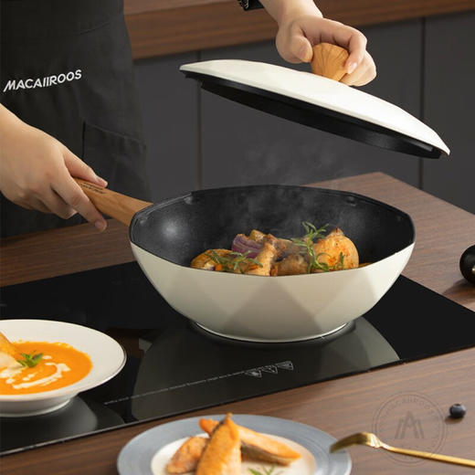Macaiiroos炒锅麦饭石色不粘锅家用炒菜锅平底深煎锅电磁炉燃气通用迈卡罗 MC-C30L7（白） 商品图1