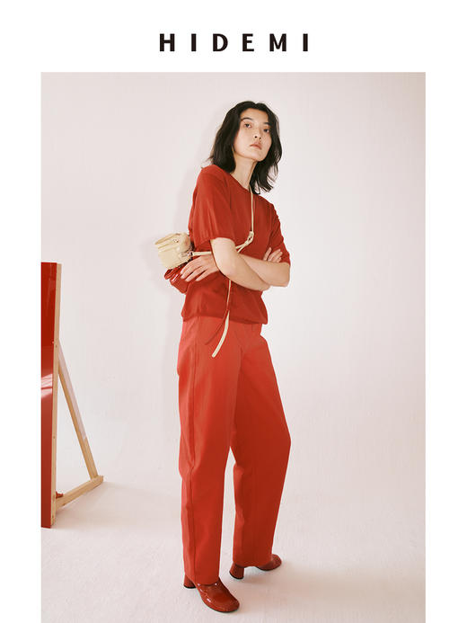 HIDEMI 节日系列红色限定斜纹高织水洗棉弯刀裤 商品图5