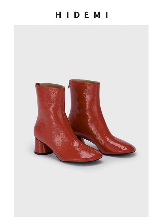 HIDEMI 牛皮圆头设计感粗跟中跟短靴 商品图4