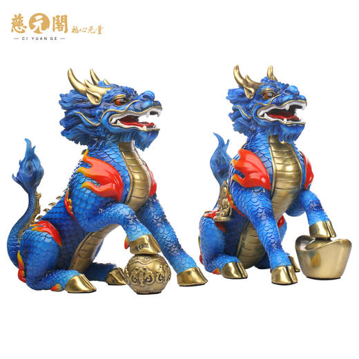 慈元阁定制麟禄天成摆件黄铜麒麟一对办公室家居卧室摆设装饰礼品 商品图4