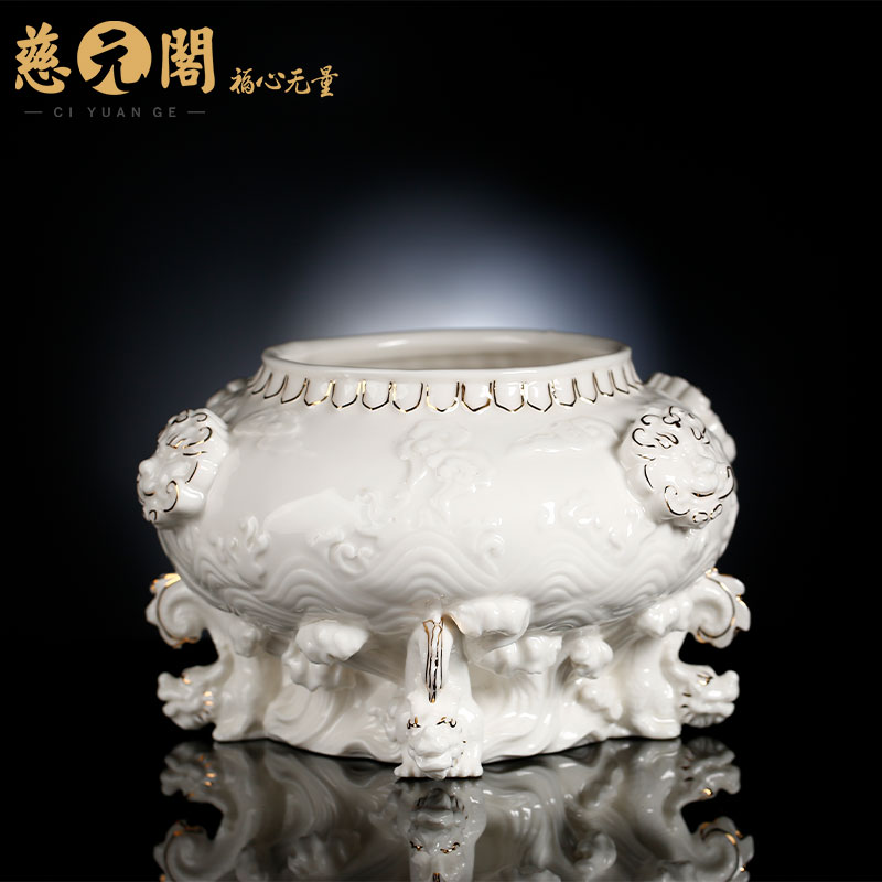 慈元阁2024龙年方位吉祥物四相通达白瓷摆件书房办公室摆设