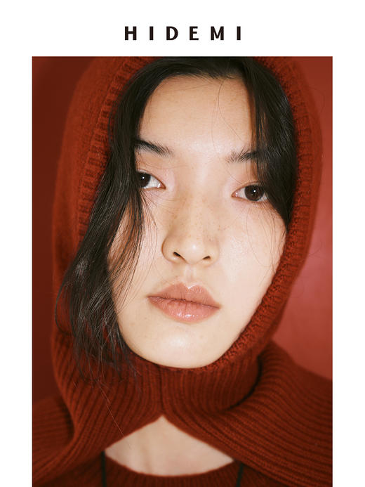 HIDEMI 节日系列美利奴羊毛脖套设计感针织帽圆帽 深巧棕/车厘子红 商品图6