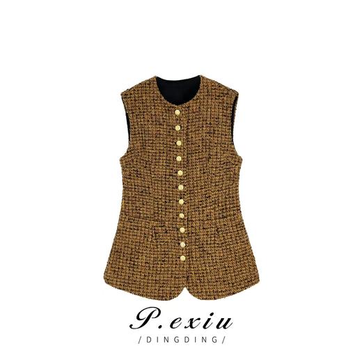 03-5潘依绣丁丁宠粉PanYiXiu/潘依绣羊毛小香风宽松显瘦气质百搭无袖马甲 W-61773 商品图0