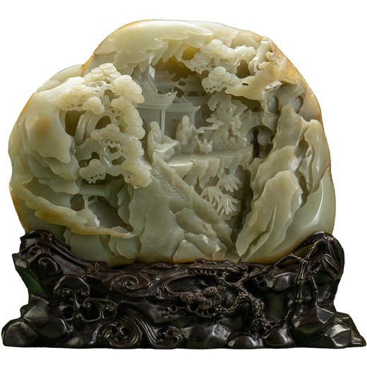 和田玉籽料松下抚琴山子摆件（红木座） 商品图5